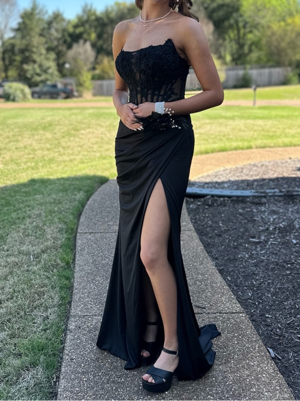 Shayla Strapless Black Lace corset formal dress